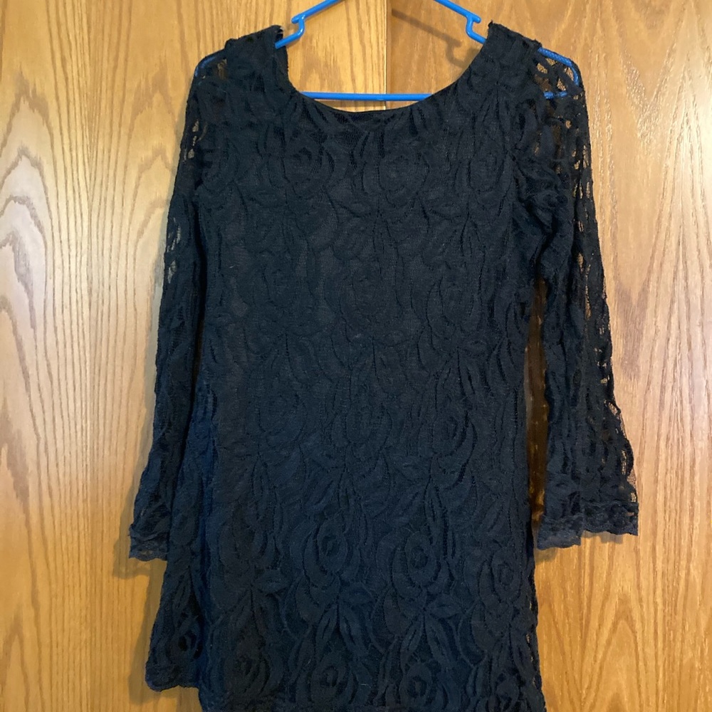 Sexy low back black lace mini dress